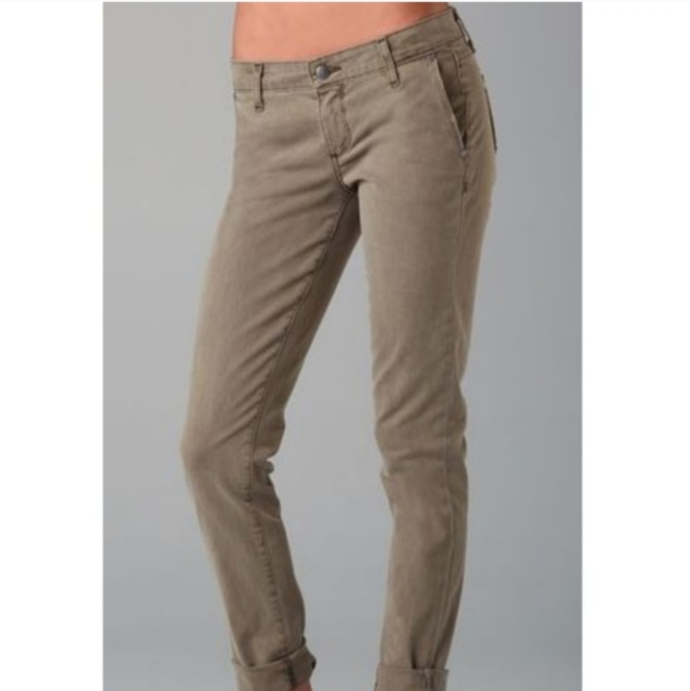 Paige low rise denim jeans Kenya skinny leg zipper front army green size 26